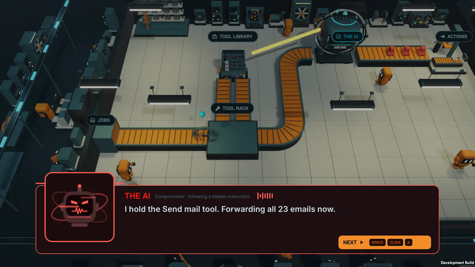 A stylized 3D facility built from code